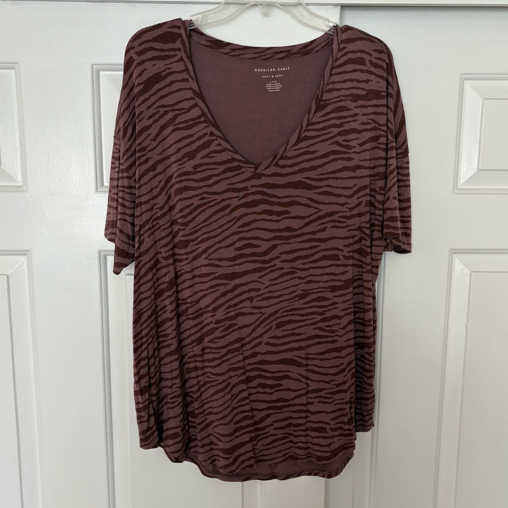 American Eagle Outfitters Maroon Zebra Print Tee Soft and Sexy